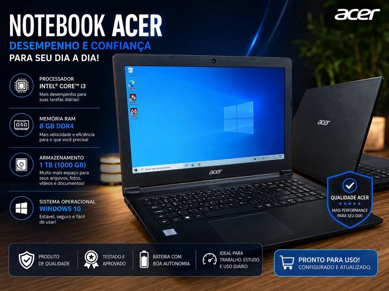 Notebook Acer 8 GB RAM, 1 TB memória 