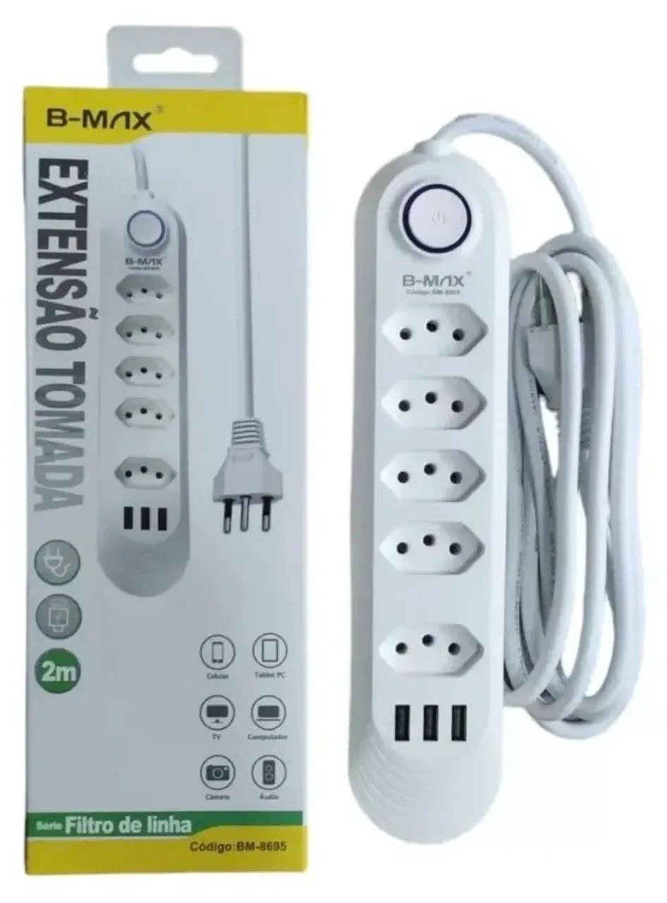 FILTRO DE LINHA COM 5 TOMADAS + 3 ENTRADAS USB  REF: BM8695A<br>