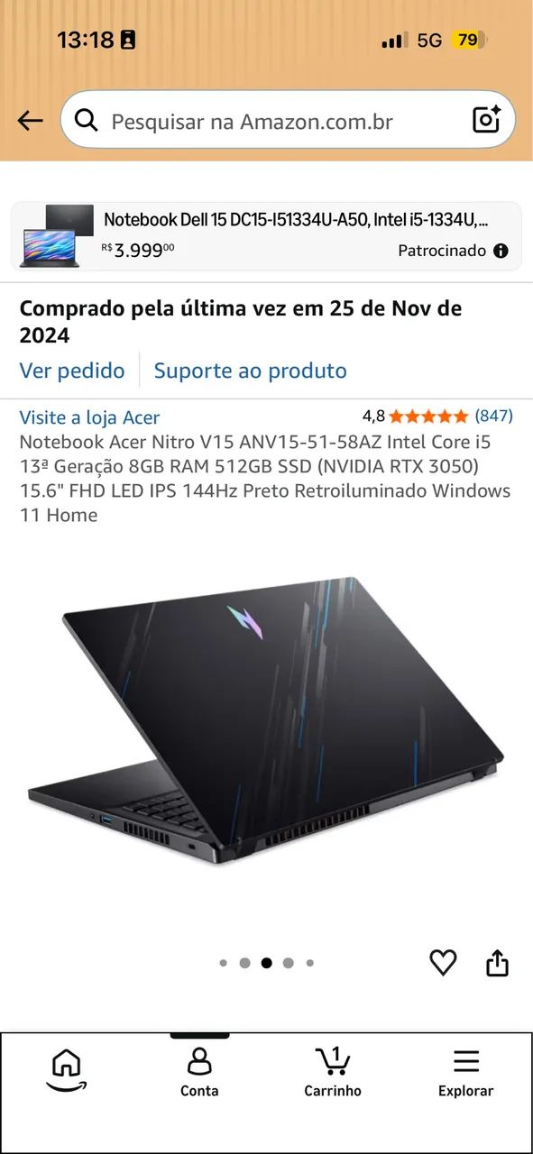 Notebook Acer nitro v15 RTX 3050 - Foto 3