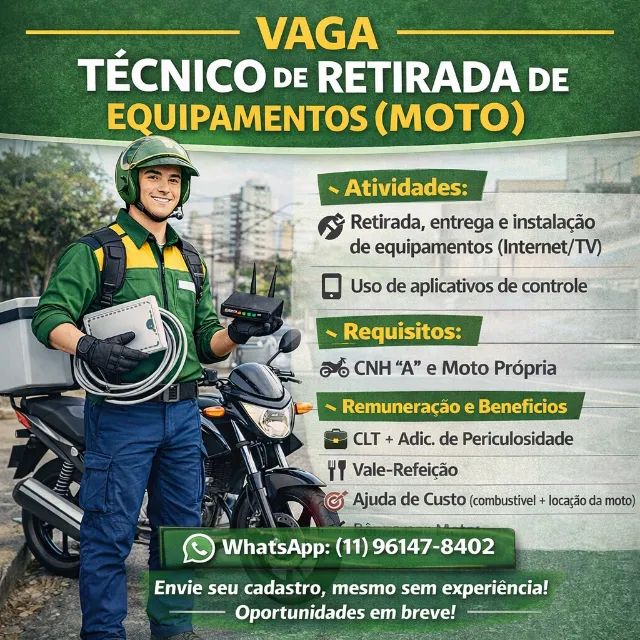 Tecnico de retirada (motoqueiro) cep 030