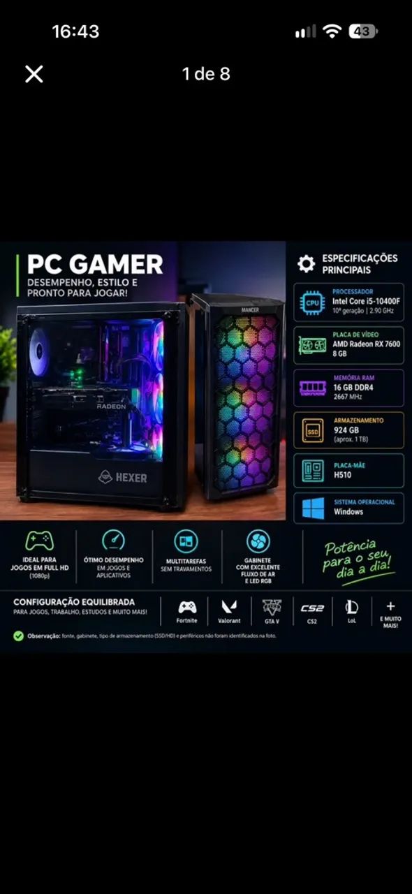 Pc gamer RX 7600