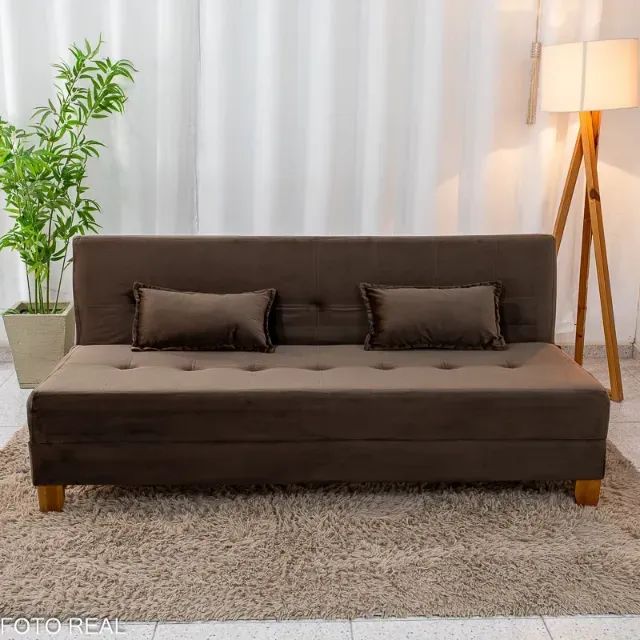 Sofa Cama Arpoador Veludo Marrom. Pronta Entrega. 1102