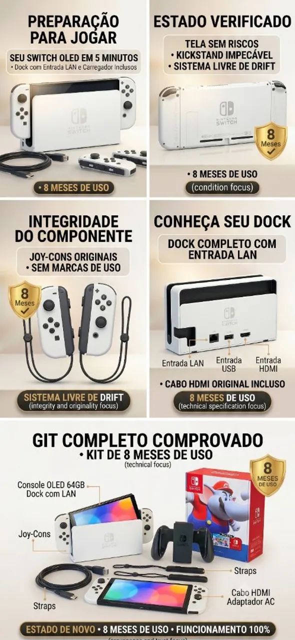 Nintendo Switch OLED Branco Impecável 8 Meses Uso - Foto 2