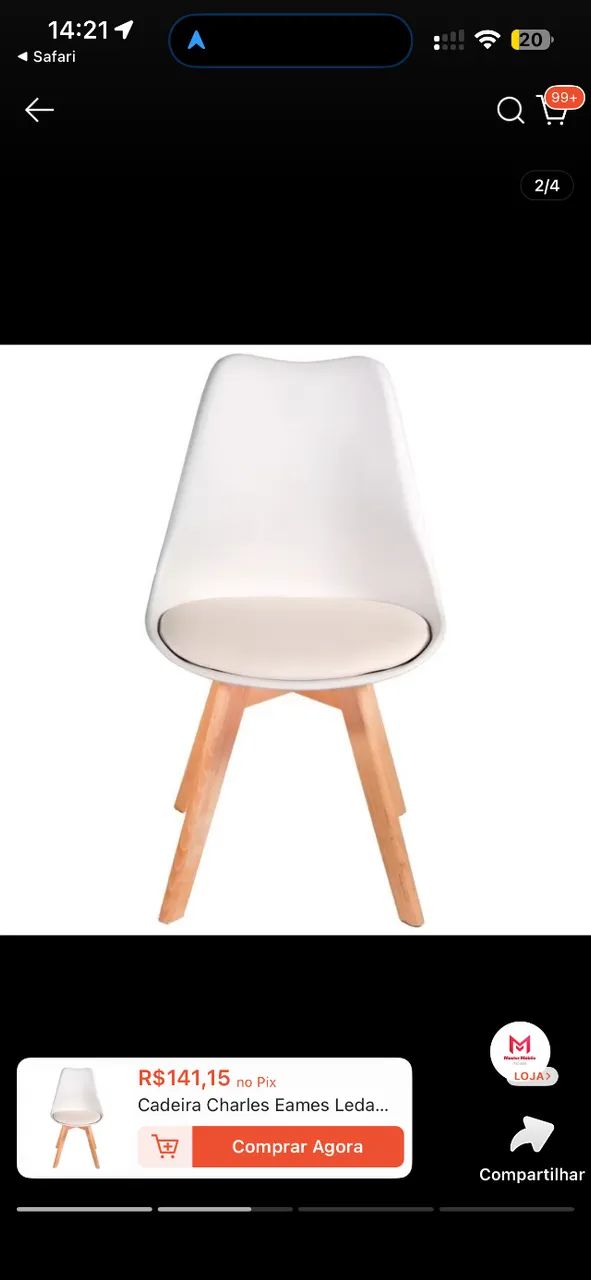 Cadeira Leda Eames base madeira  - Foto 3