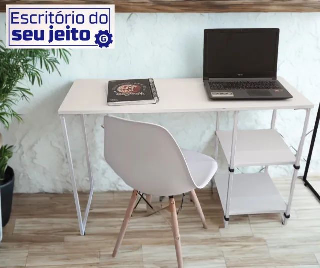 Escrivaninha 1,1m NOVA Mesa Multiuso Estilo Industrial para Computador Notebook de Estudo - Foto 4