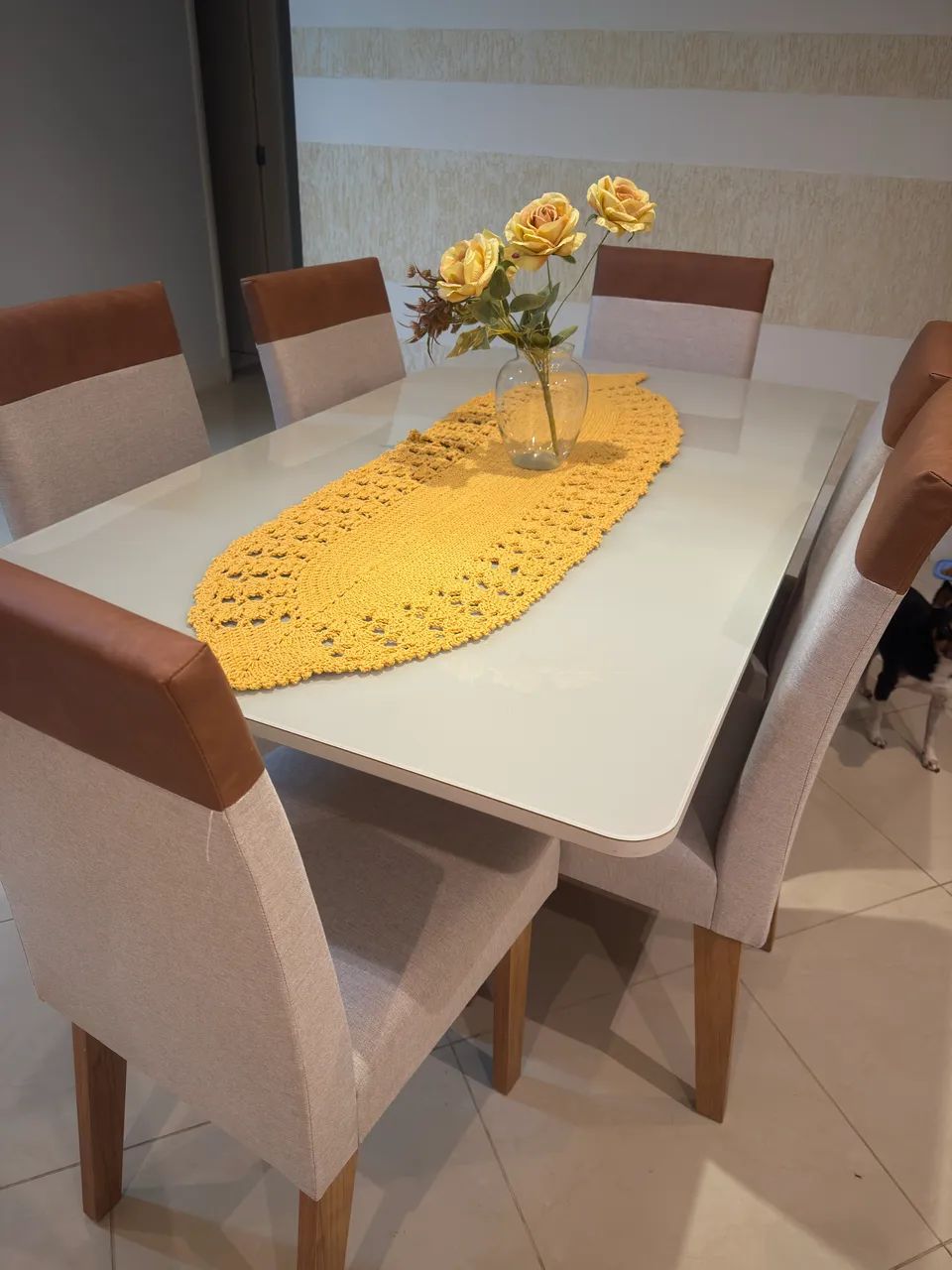 Mesa rectangular 6 cadeiras de vidro com MDF 65576106214659123