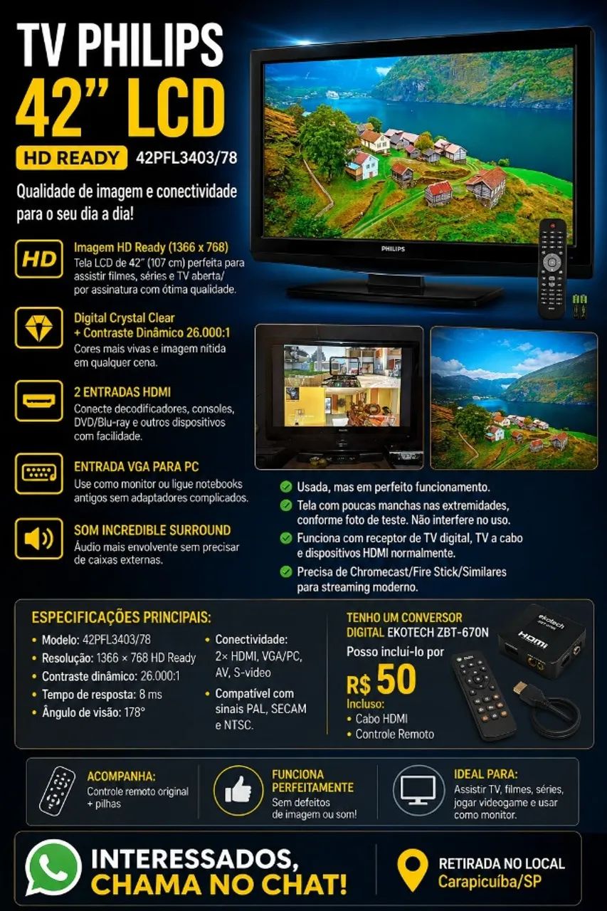 TV Philips 42'' LCD HD Usada 