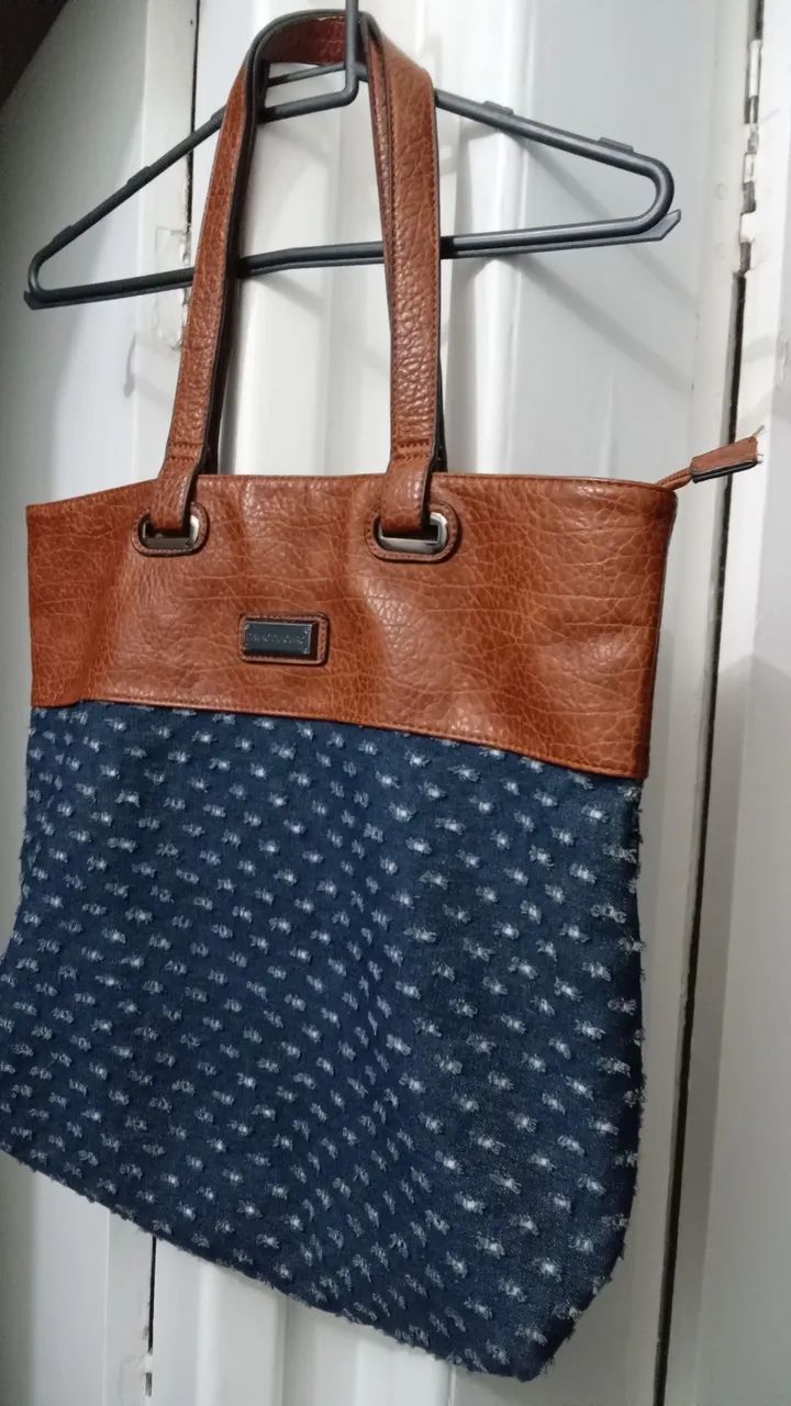 Bolsa em Jeans trabalhado e couro - Foto 2