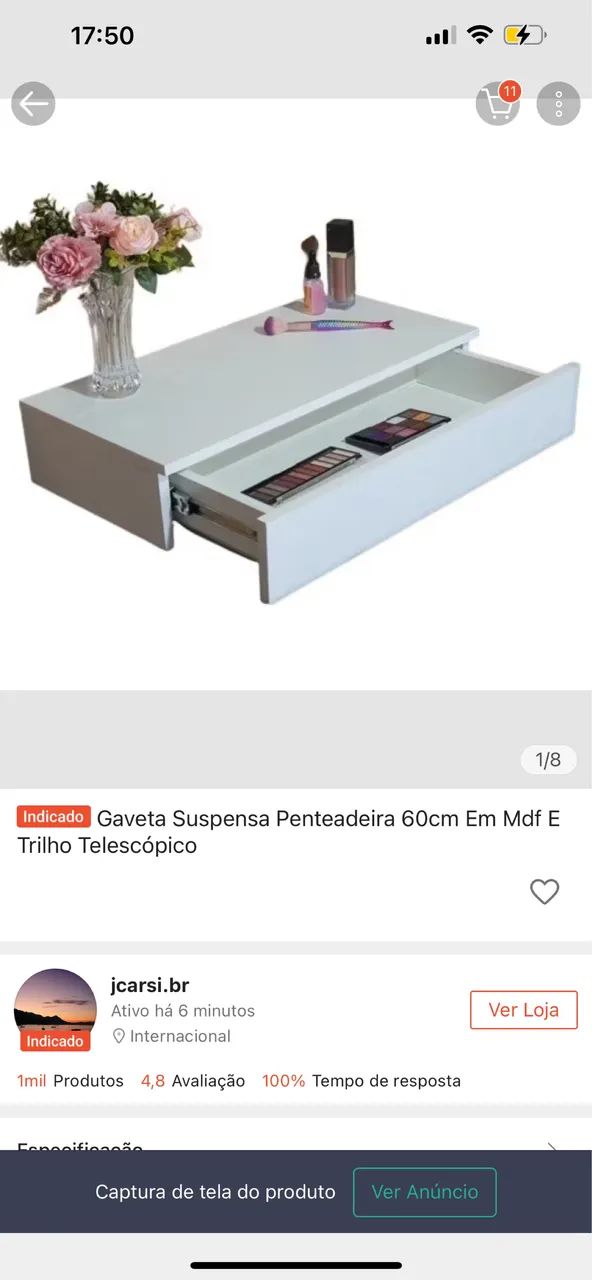 Gaveta penteadeira suspensa 