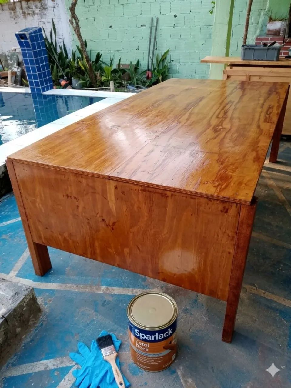 Mesa madeira naval e jatoba com dois bancoss