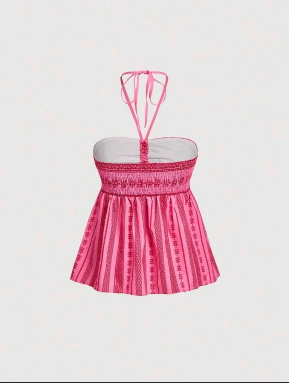 top halter rosa boêmia com decote laço, blusas de verão  - Foto 2