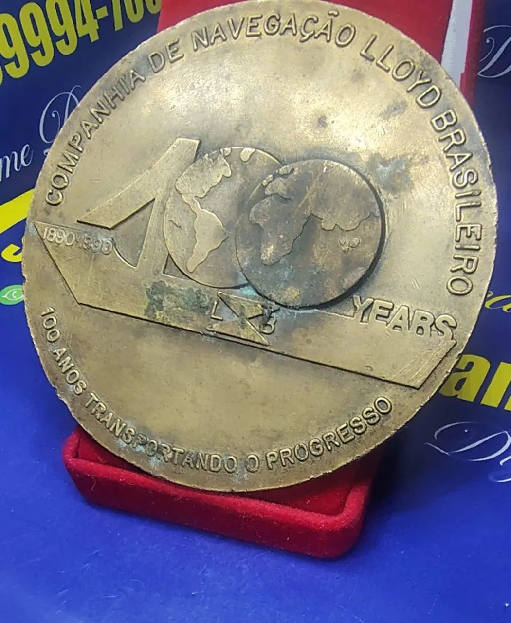Medalha  100 anos 1890 Companhia de navegação Lloyd Brasileiro Peso 238,43 Gramas 90 mm    - Foto 4