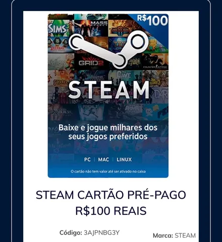 Cartão Steam 100 Reais Créditos Steam