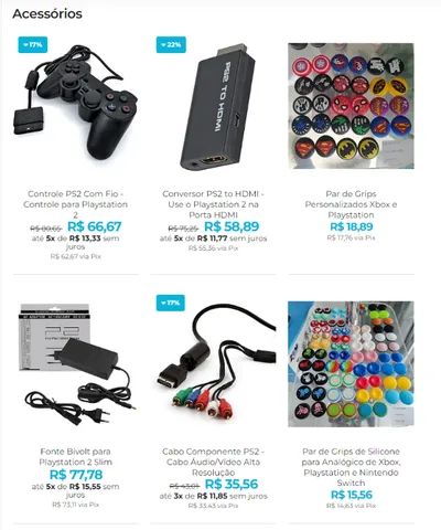 Acessórios para PS2 - Controle, Memory Card, Cabo, Fonte e Muito Mais