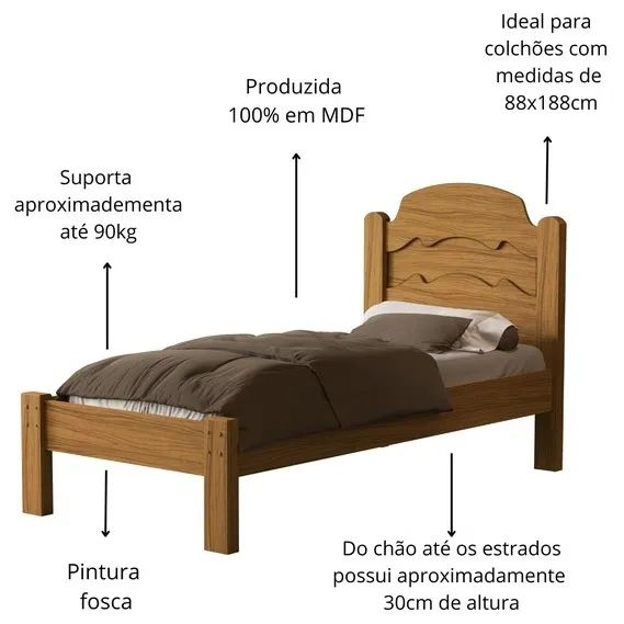 Receba em 24h, frete incluso! Cama Solteiro Íris 100% MDF - Foto 5