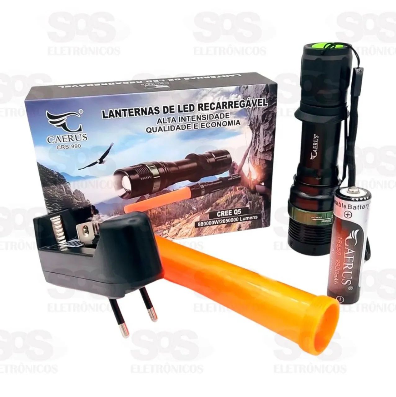 Lanterna LED Recarregável ultra potente Caerus CRS-990 - Alta Intensidade