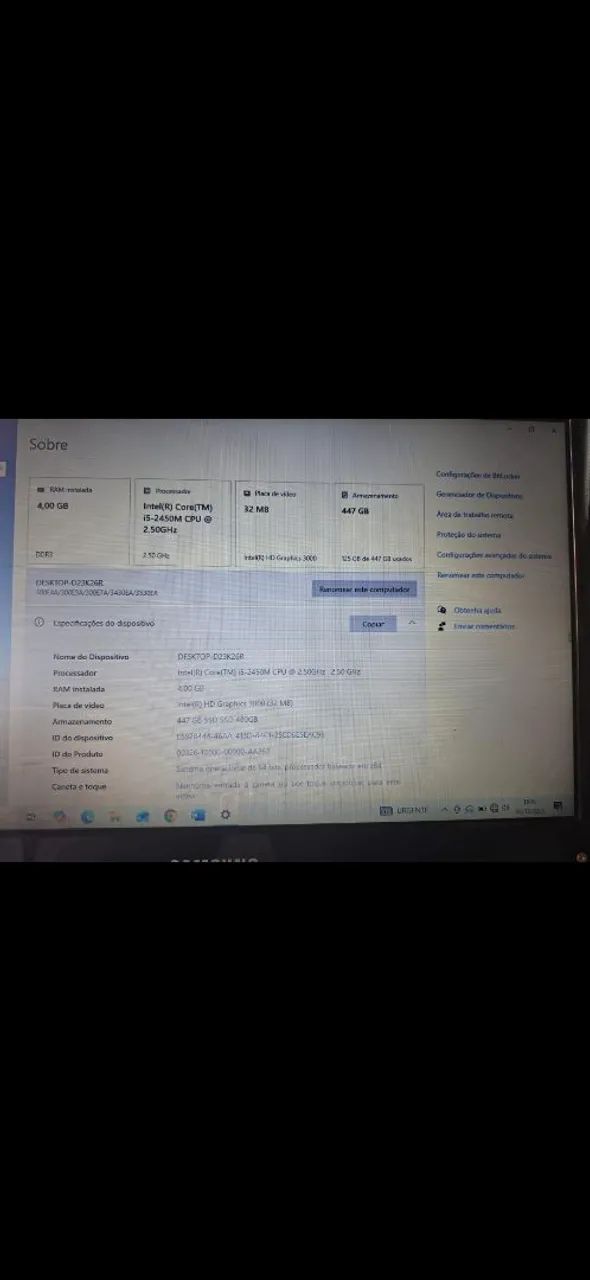  Notebook Samsung 480 GB SSD 4GB Ram . Processador I5 2450M.