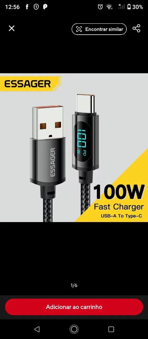 Cabo Carregador USB-A para Type-C 100W Essager - Foto 2