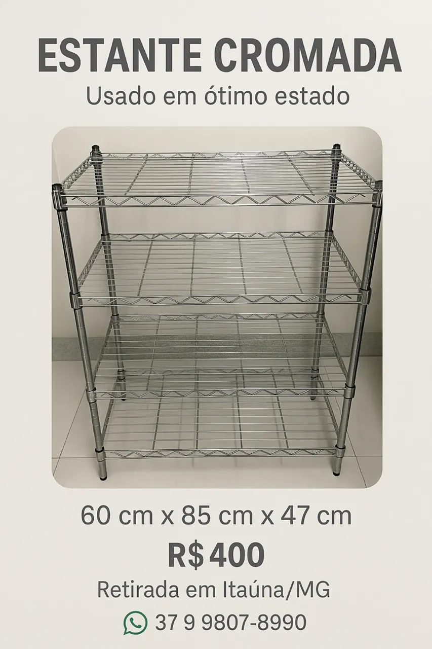 Estante Cromada para Organização - 60x85x47cm