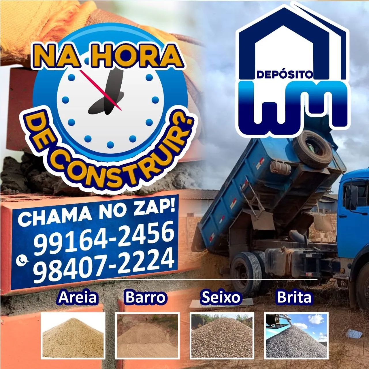 Entregamos areia, barro, seixo e brita na hora!