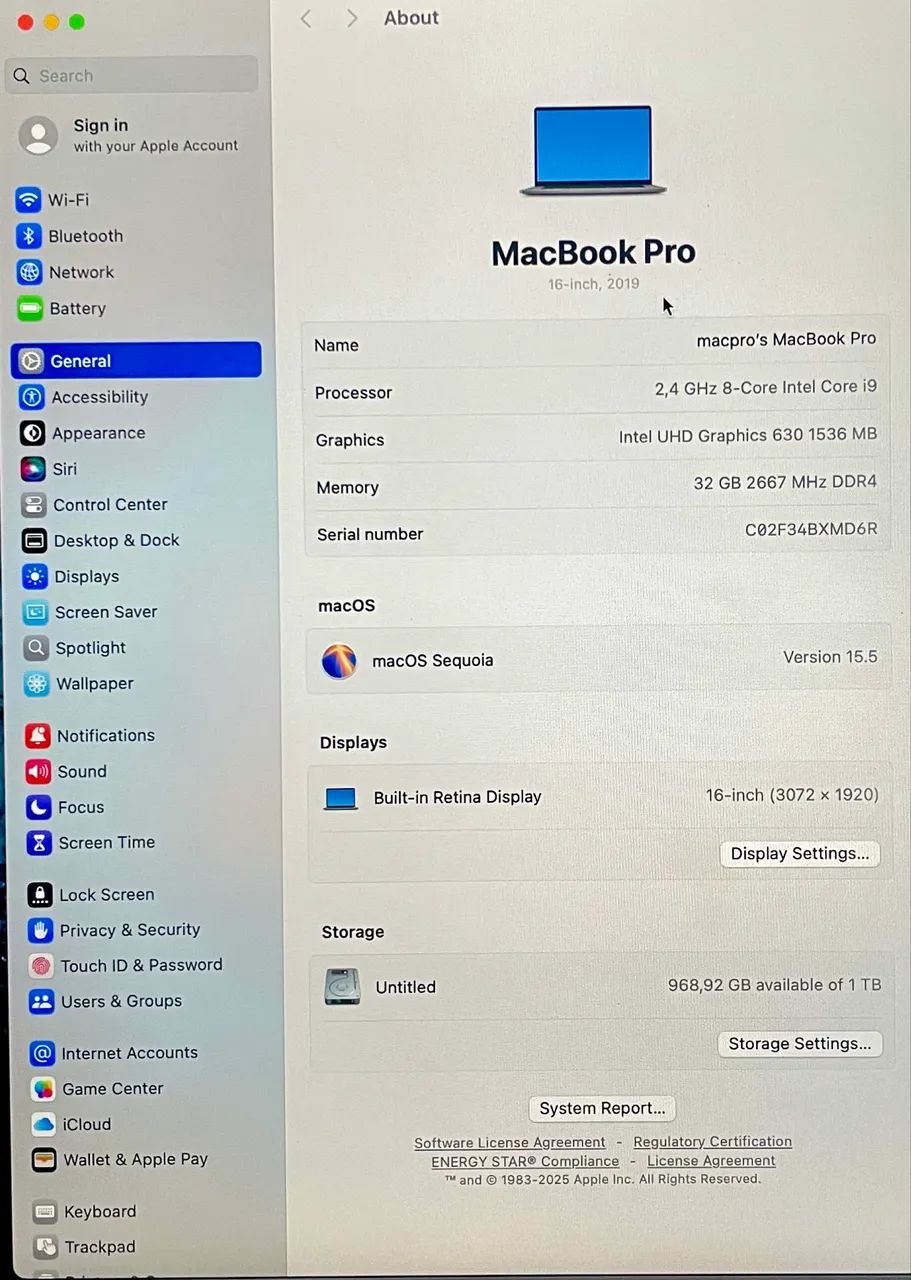 Macbook pro 2019- 16pol, 1tb/32gb, i9 (ate12x) - Foto 5