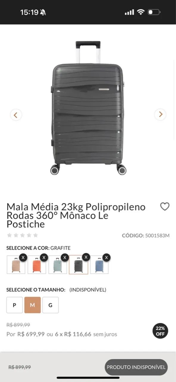 Mala Média 23kg Polipropileno Rodas 360° Mônaco tipo Le Postiche NOVA! - Foto 5