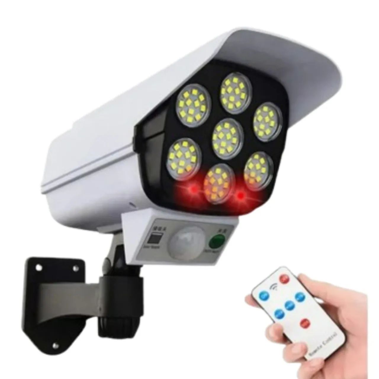 Refletor Solar Led 60W Sensor De Movimento Câmera Falsa Luz Branco Frio - Foto 3