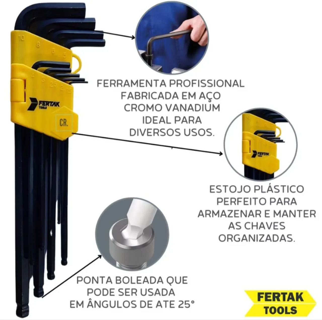 Jogo de Chaves Allen 10 Peças Fertak