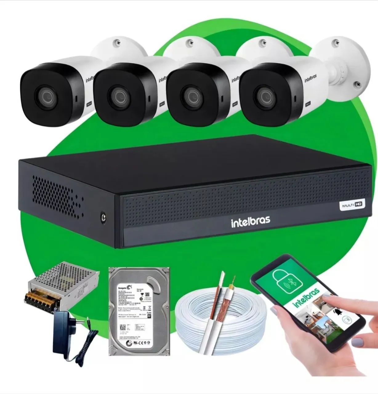 Kit CFTV 4 Câmeras Intelbras 2MP Full HD 1080p DVR 4 Canais - Segurança Completa!