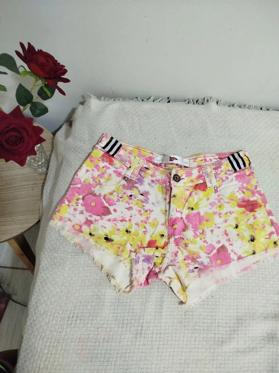 Shorts Jeans Floral Feminino