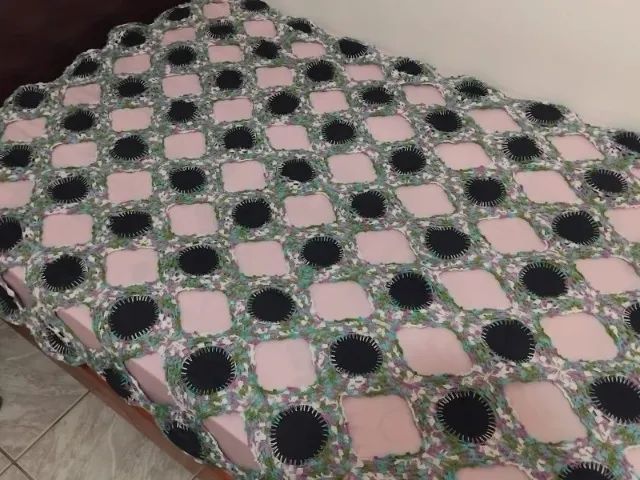 Colcha De Crochê Com Jeans Circular Cama Solteiro - Foto 2