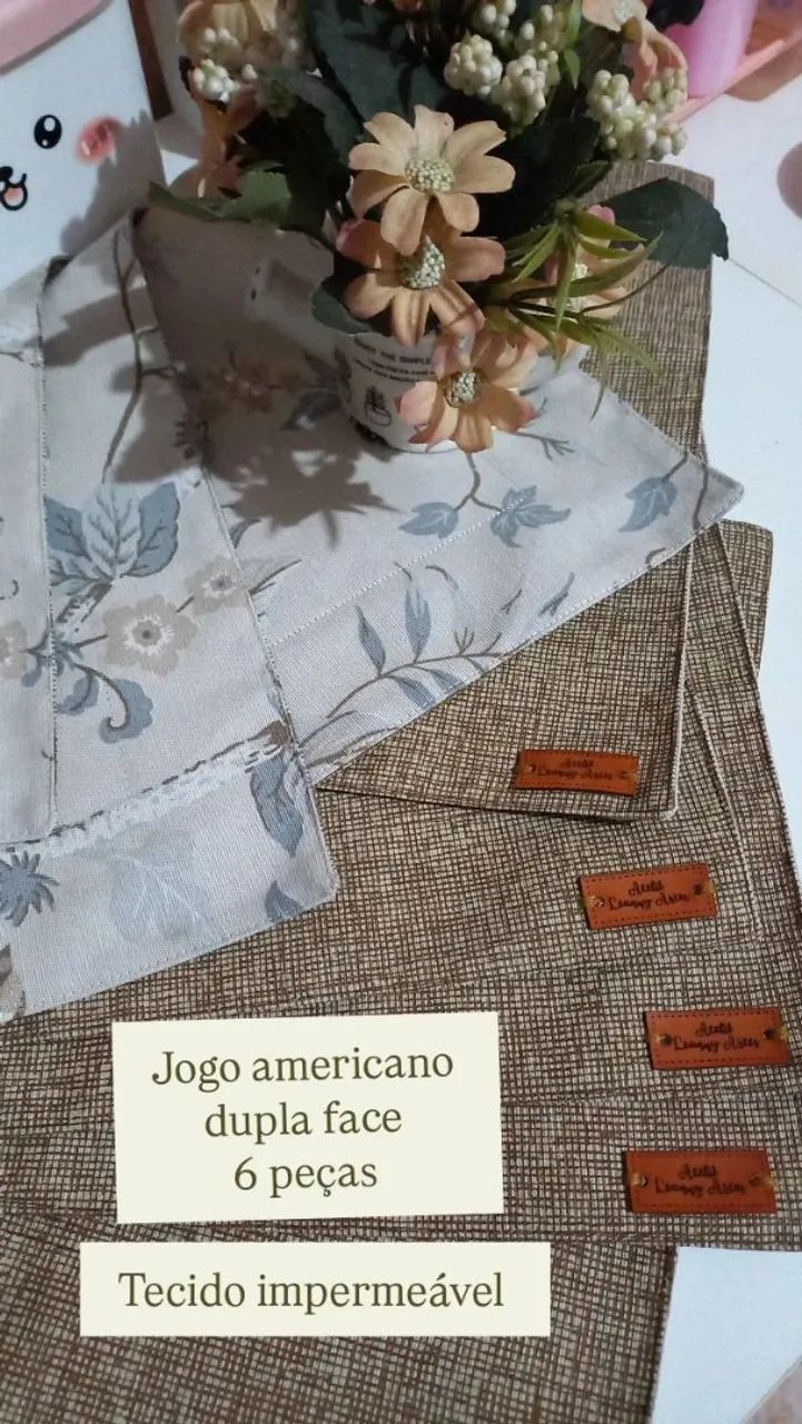 Jogo Americano dupla face com 6 peças 