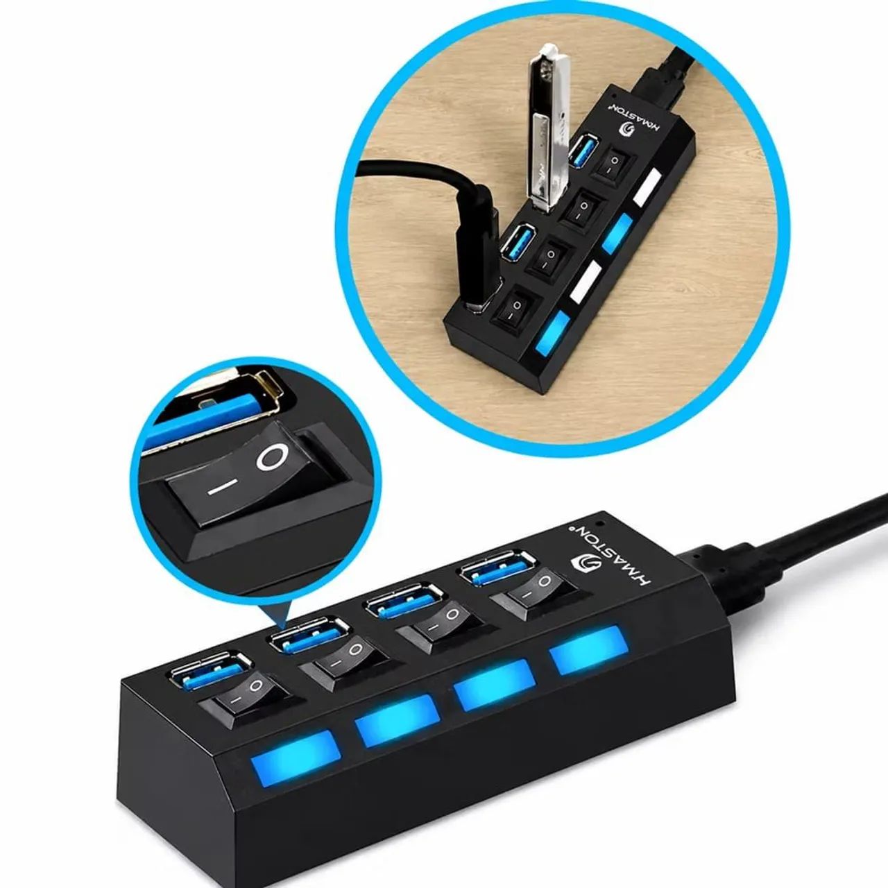 Hub USB 2.0 de 4 portas com led e interruptor  - Foto 2