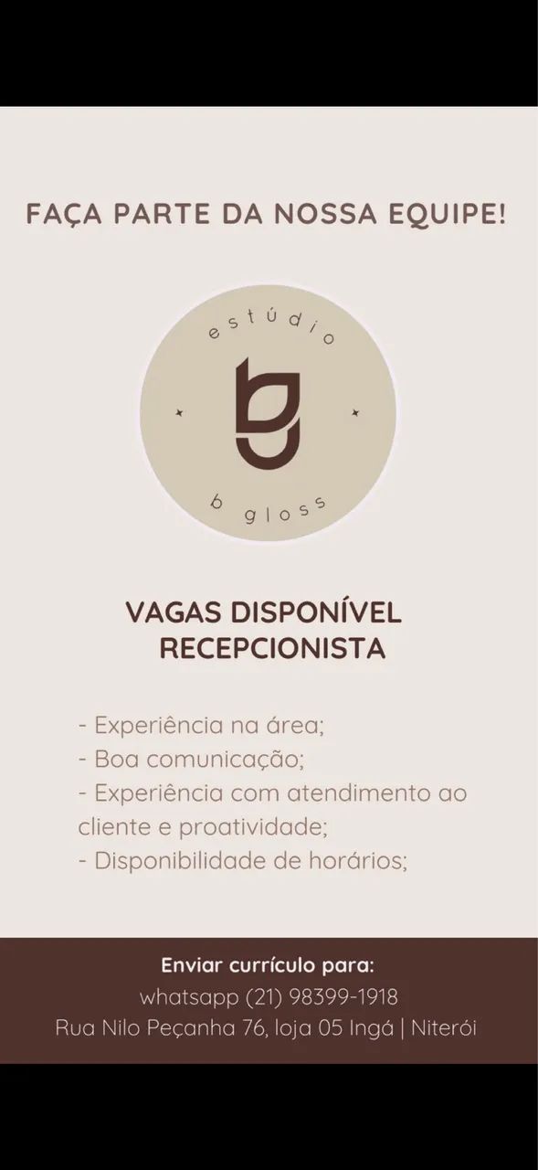 Vaga para recepcionista 