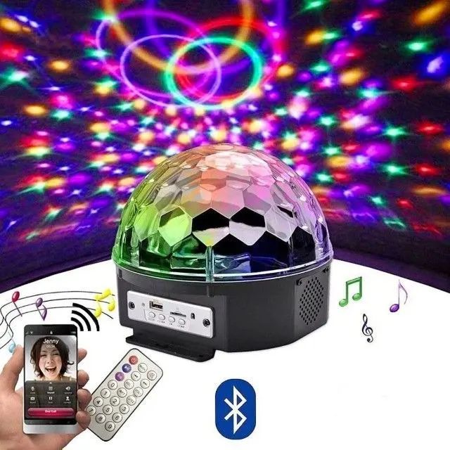 Caixa de Som Bluetooth Globo de Luz Led Giratorio Mp3 Usb