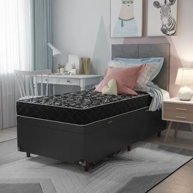 Kit Cama Base Baú Cinza Graff + Colchão D20 Solteiro