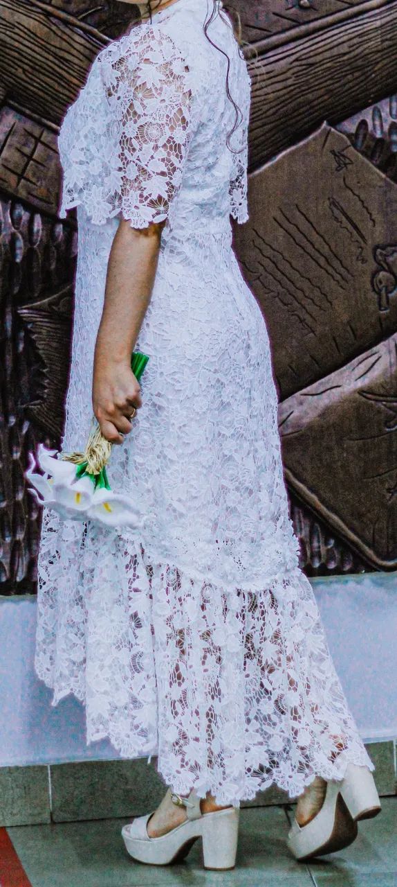 Vestido de renda Guipir branco TAM 38 - Foto 3