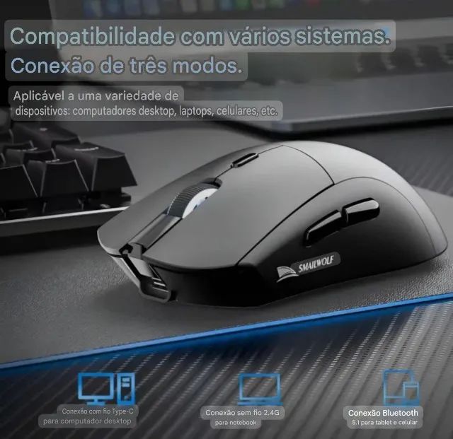 Mouse Gamer Smailwolf Rs7 Paw3311 12000 Dpi 2.4G Tri mode - Foto 5