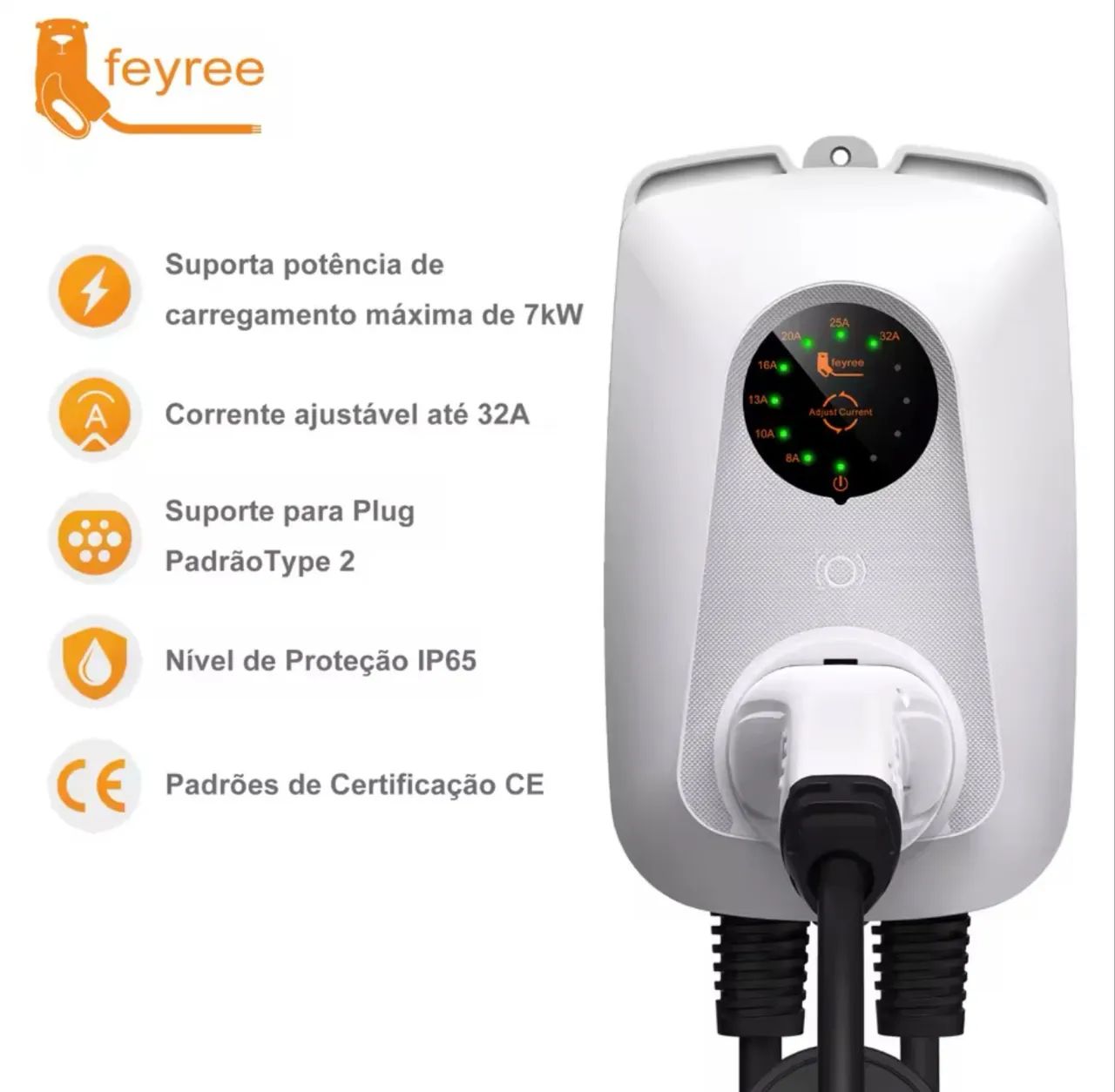Wallbox Feyree 7.6kw 32A Tipo2 Novo Lacrado BYD GWM Geely - Foto 2