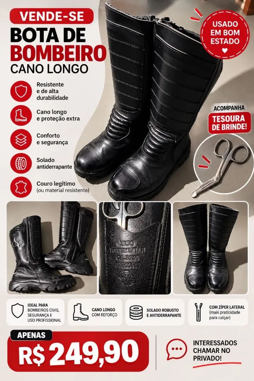 Bota de bombeiro cano longo preta