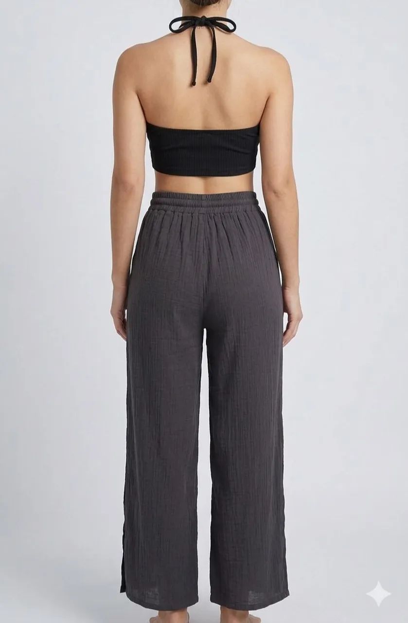 Conjunto Preto Cropped+ Calça Preta M - Foto 2