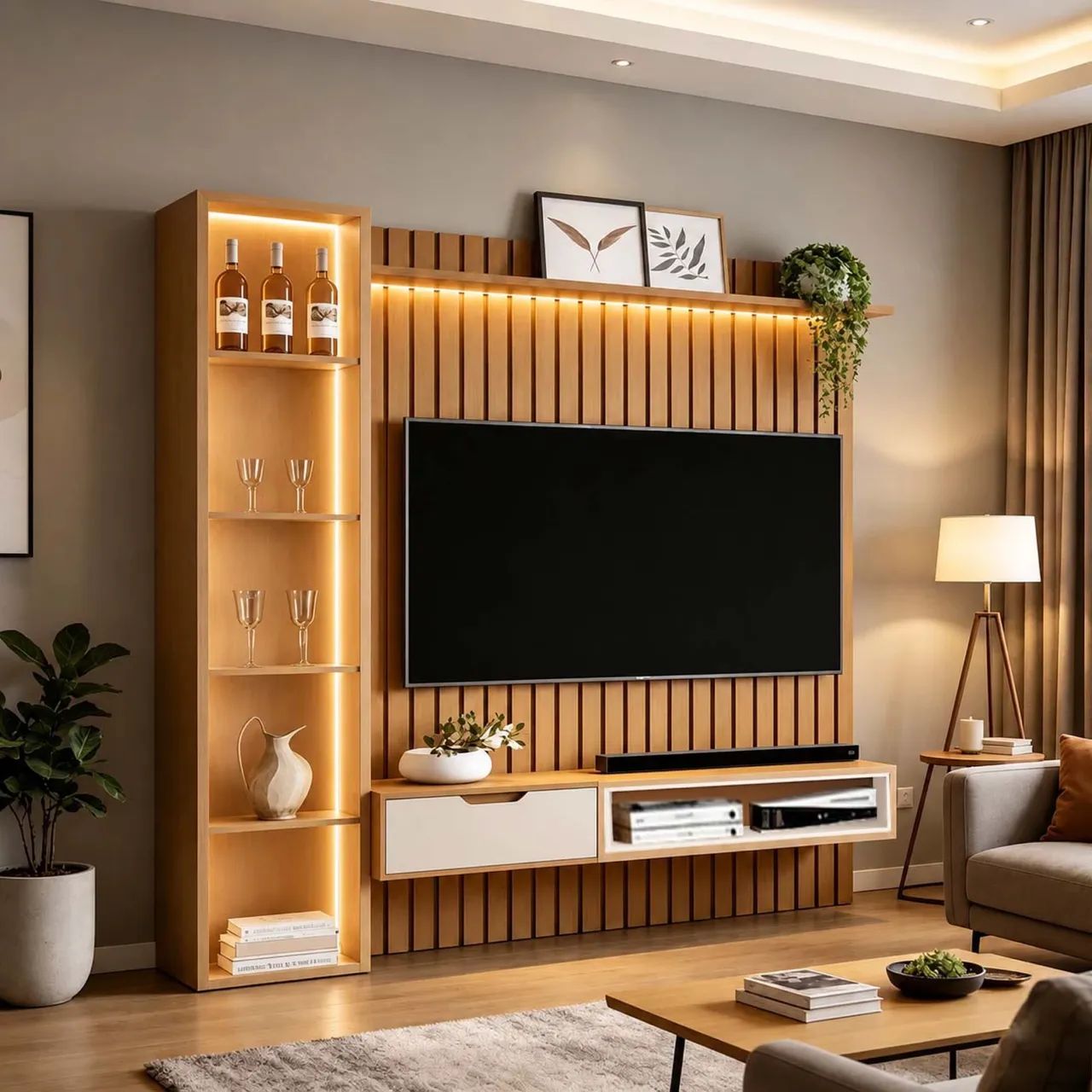 Painel Ripado Modular Nature Completo com LED rf66