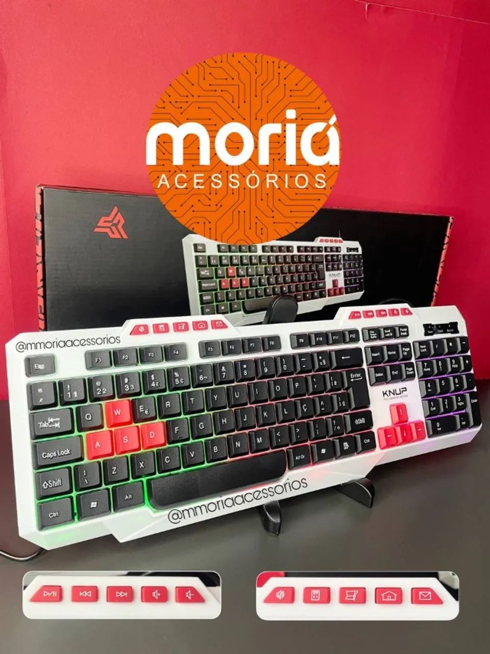 Teclado Gamer Fio USB Teclas de Atalho Multimídia Led Rgb Cor Branco Knup Kp-TE120