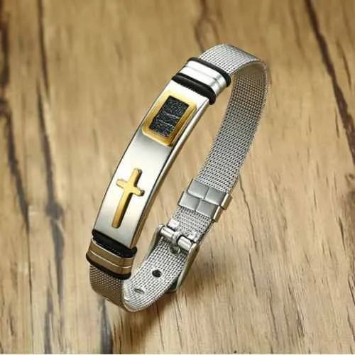 Promoção Pulseira Cruz Aço Inox Ajustável