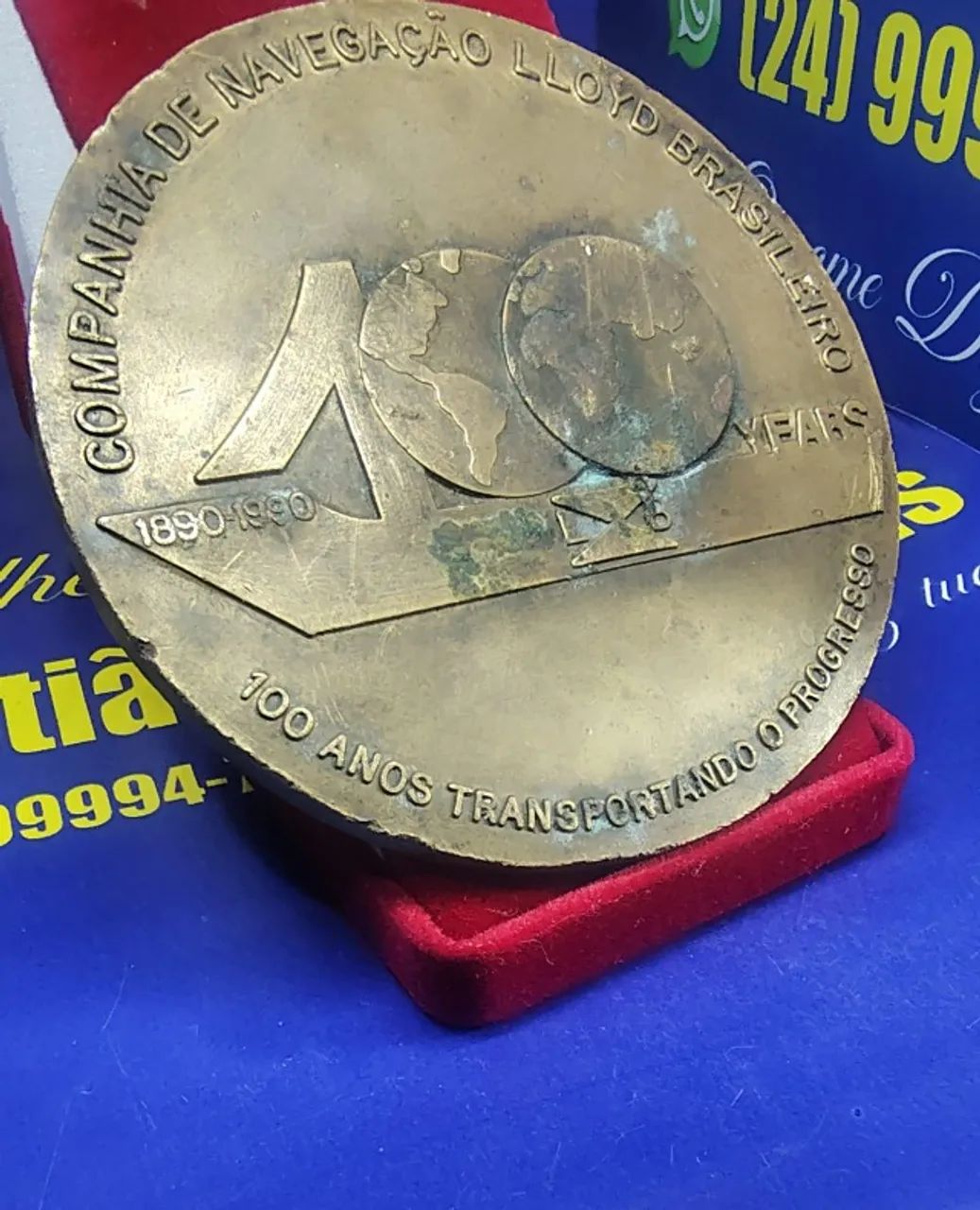 Medalha  100 anos 1890 Companhia de navegação Lloyd Brasileiro Peso 238,43 Gramas 90 mm    - Foto 6