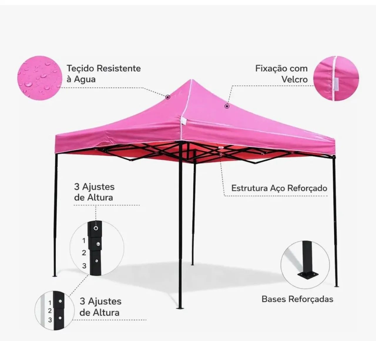 Tenda sanfonada Rosa 3X3 Articulada  - Foto 3