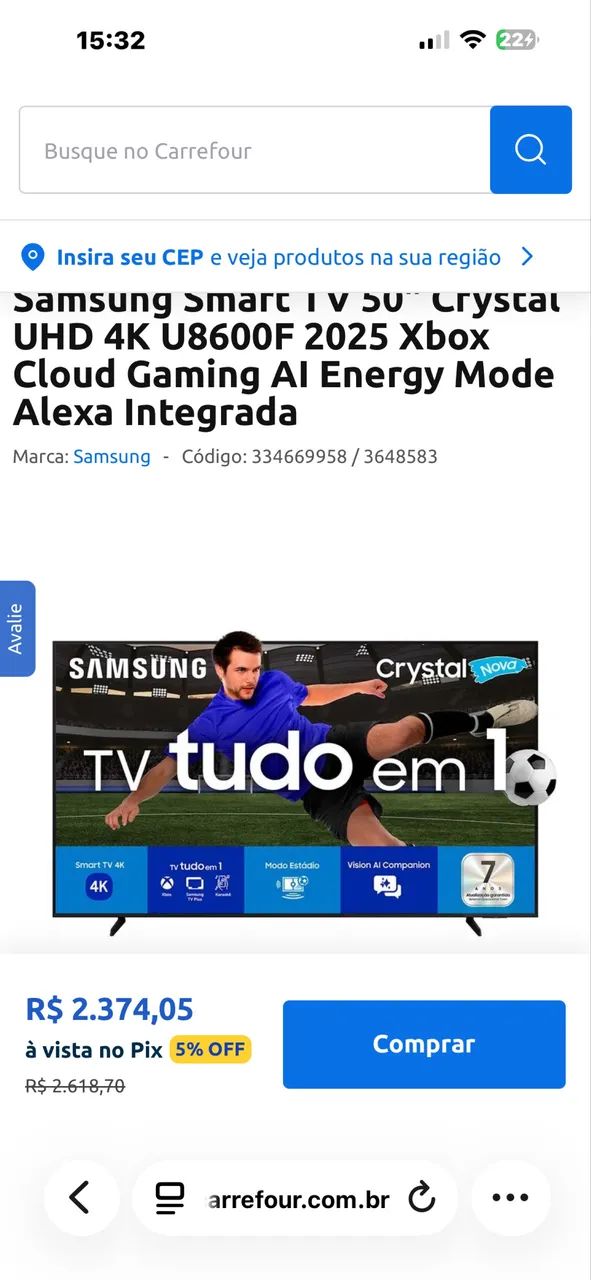 Tv 50 polegadas Samsung lacrada na caixa 