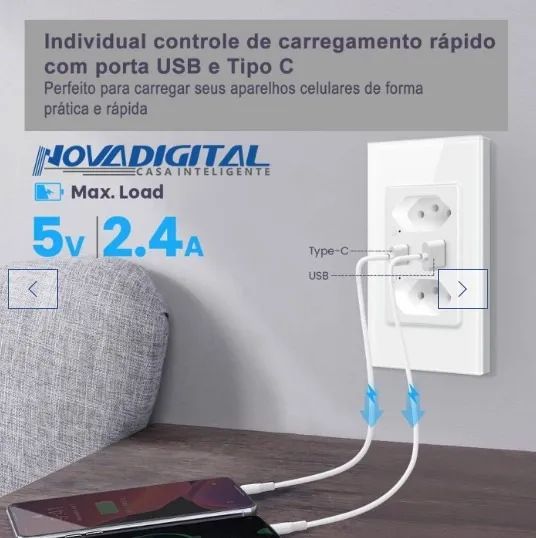 Tomada Inteligente Wifi Novadigital Dupla 20A e 10A Usb + USB-C - Foto 6