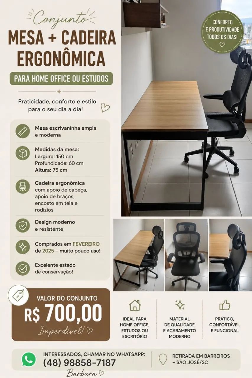 Conjunto mesa e cadeira 