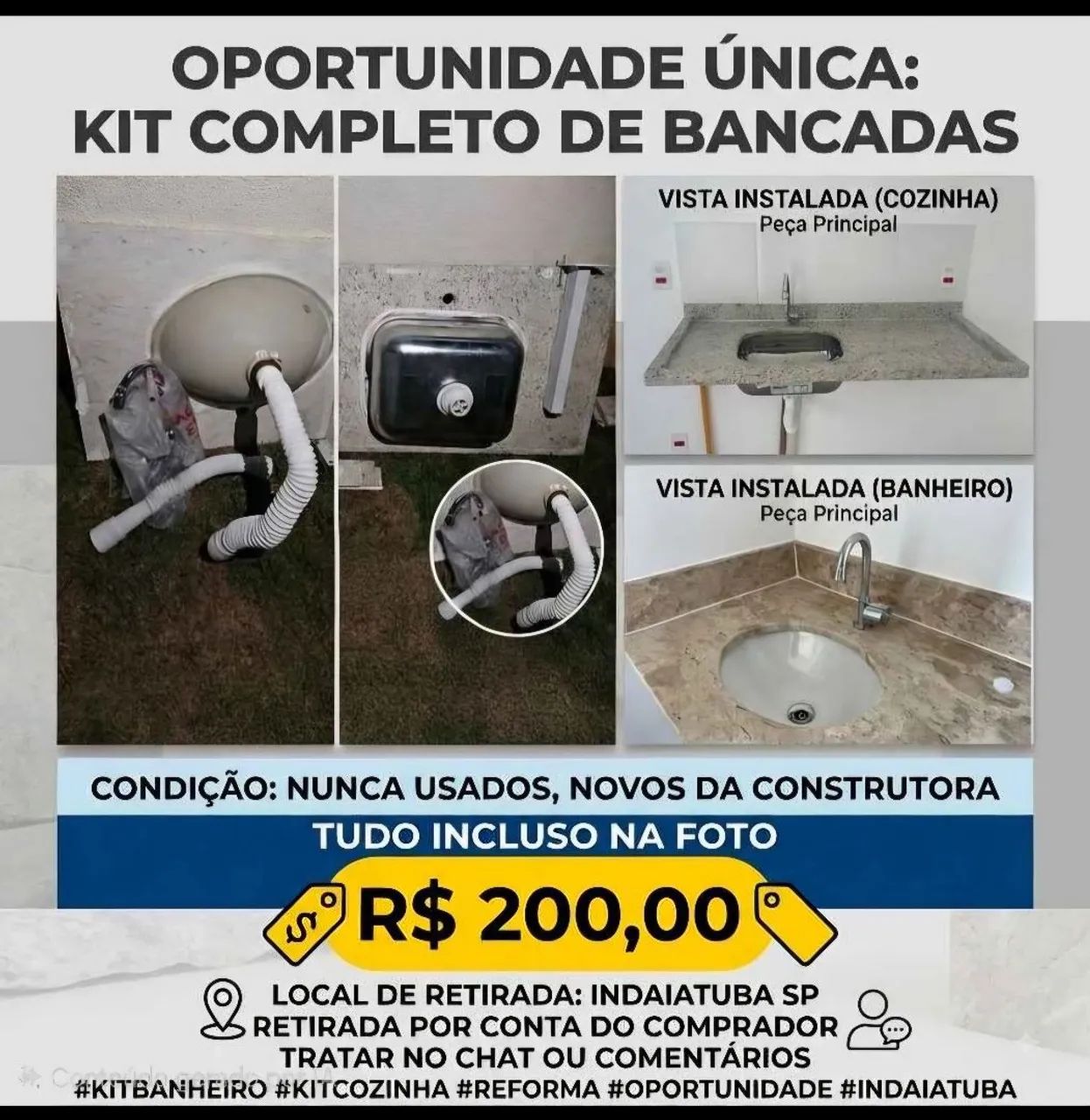 Pia cozinha e banheiro com pedra